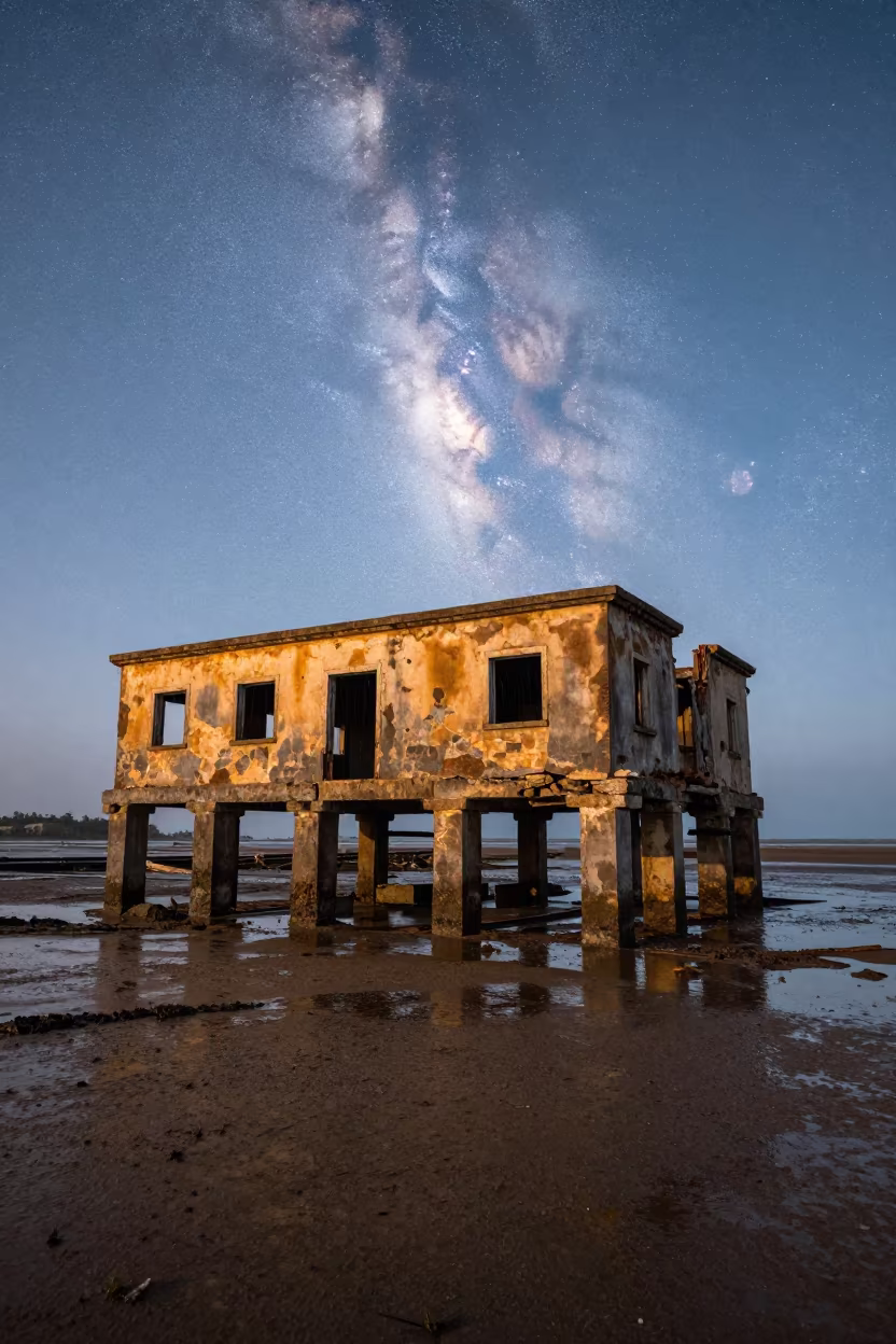 Milky Way Over Lagos Customs House Ruin in beneath a broken stone arch near Lagos