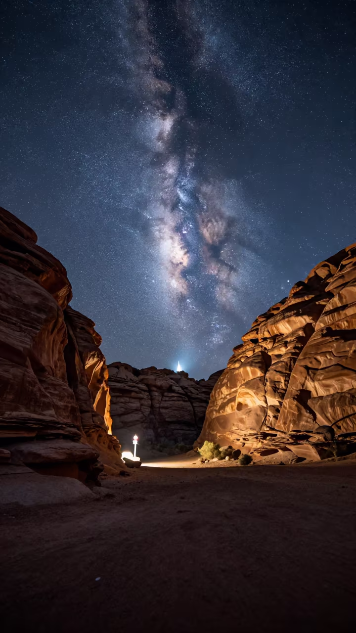 Milky Way Over Nevada Desert Canyon Walls in beneath a wind-cut desert escarpment in Nevada