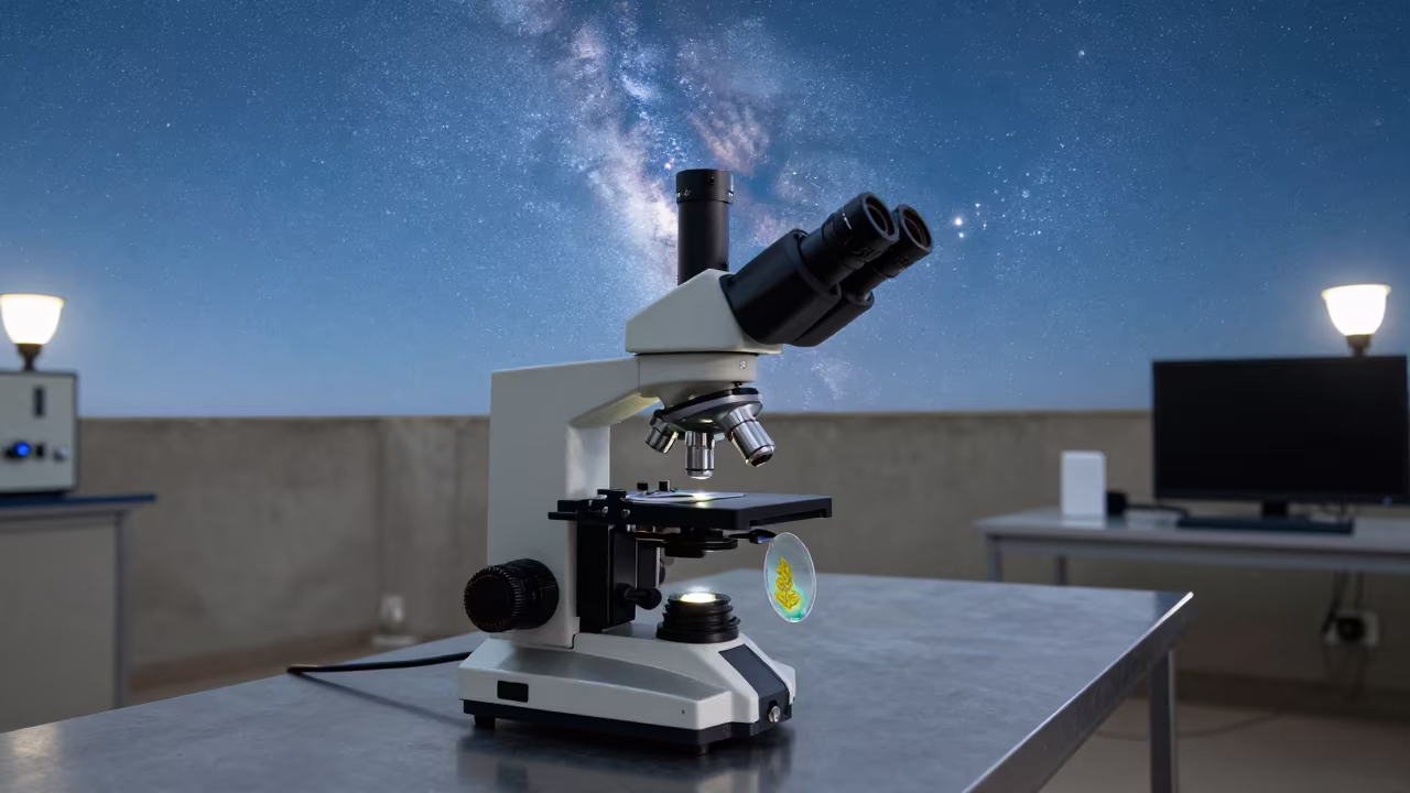 Milky Way Over Cairo Lab Microscope View in inside an observatory control room in Cairo