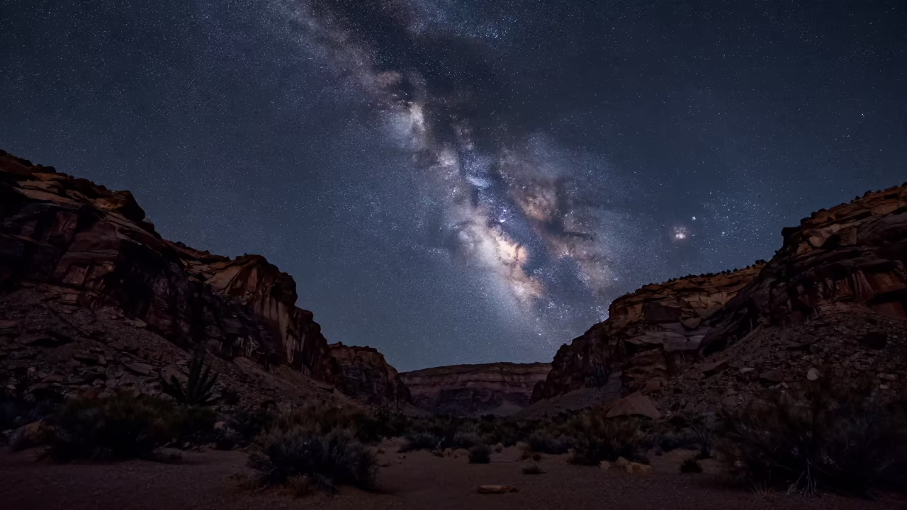 Milky Way Over Canyon Walls Near Phoenix in beneath a moon-washed horizon near Phoenix