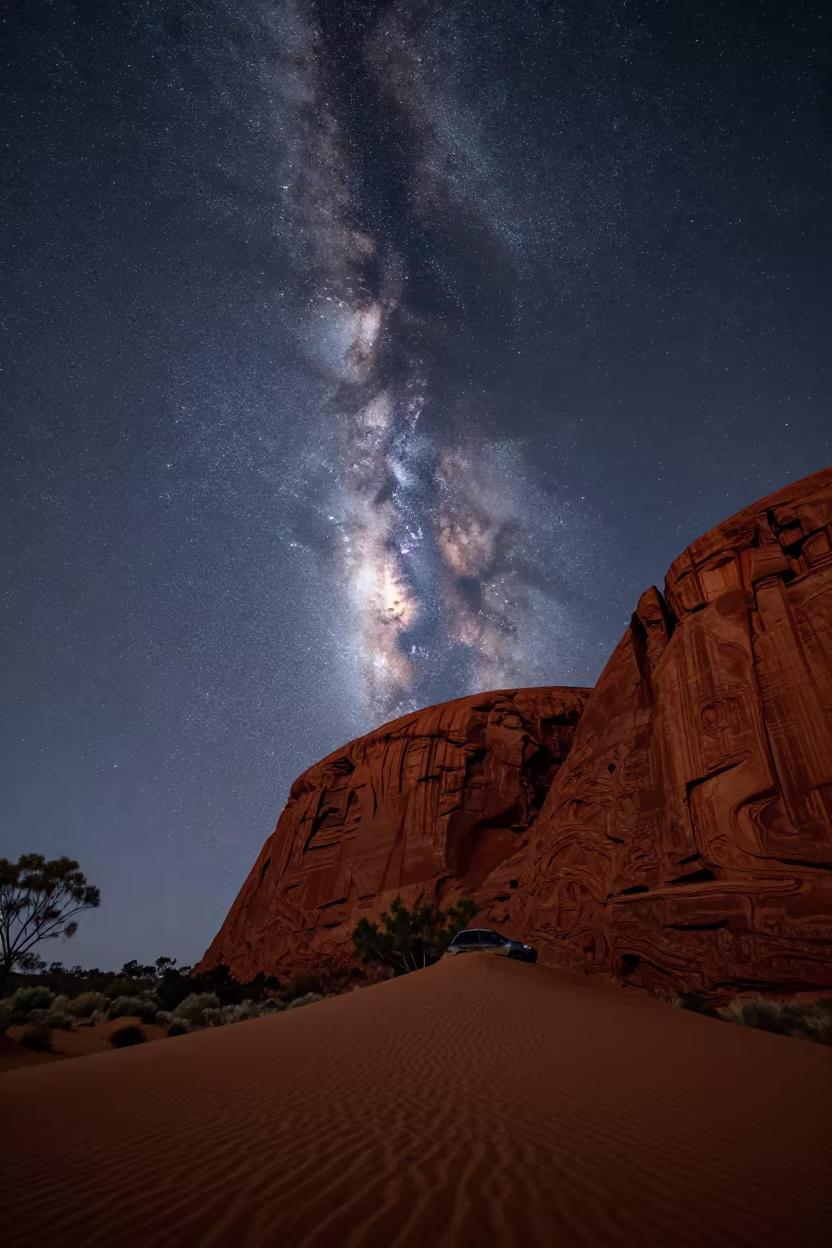 Milky Way Over Desert Dunes Near Alice Springs in from a dune-backed overlook in clear desert air near Alice Springs