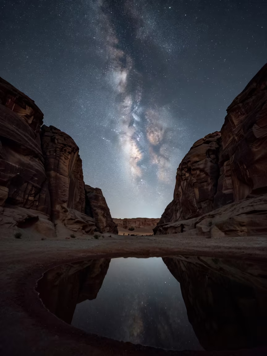 Milky Way Over Jeddah Canyon Night Sky in under a dry plateau sky near Jeddah
