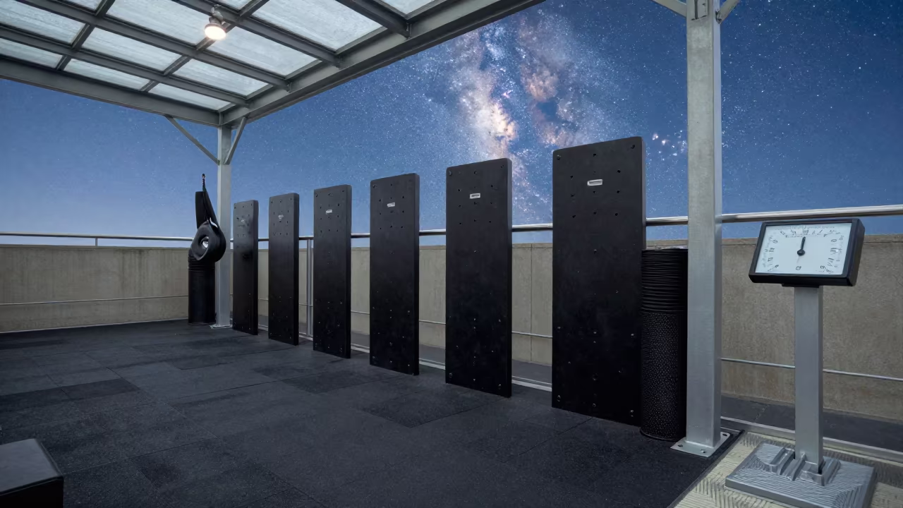 Milky Way Over Pool Deck Timing Station in inside a strength room in Zhangjiajie