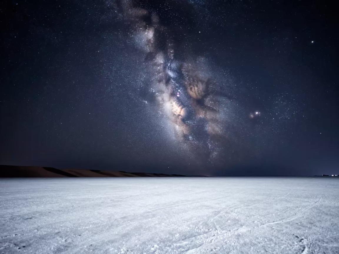 Milky Way Over Salt Flat Dunes Valencia Night in from a dune-backed overlook in clear desert air near Valencia