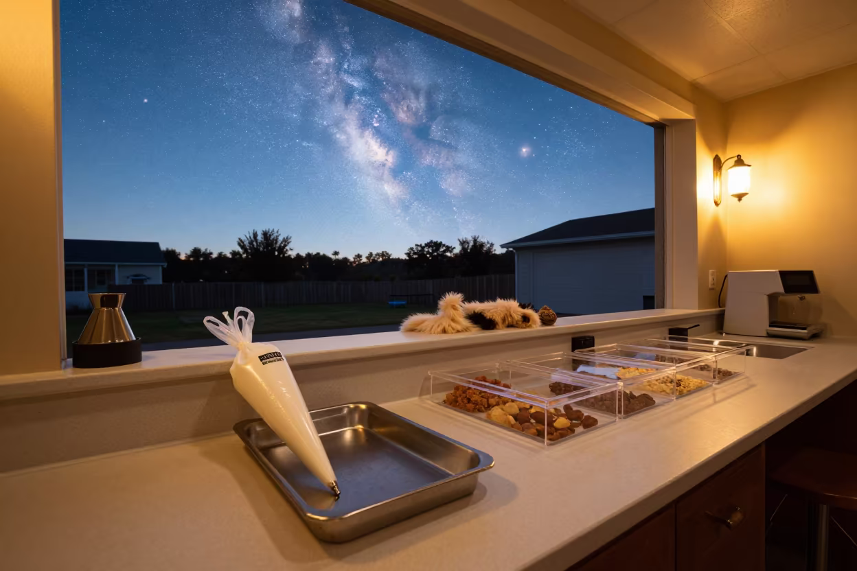 Milky Way over Pet Bakery Counter in Newport in inside a fish bagging counter zone in Newport