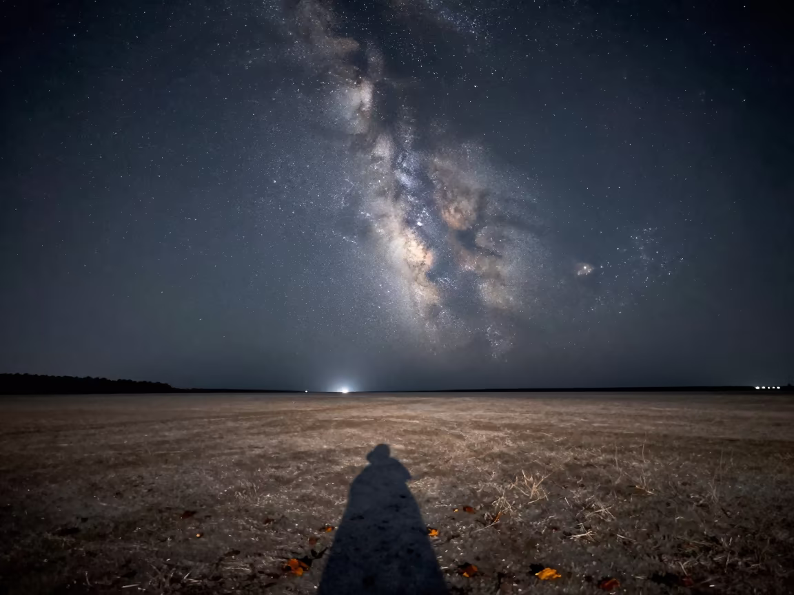 Milky Way Over Rhode Island Salt Flats in beneath thin cloud gaps and stars in Rhode Island