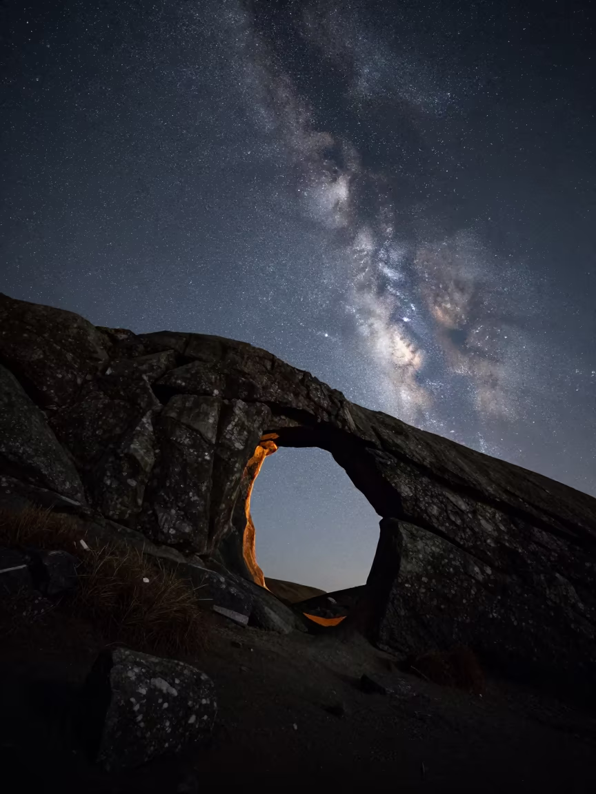Milky Way Through Stone Arch Alpine Night in from a quiet alpine saddle in Indonesia
