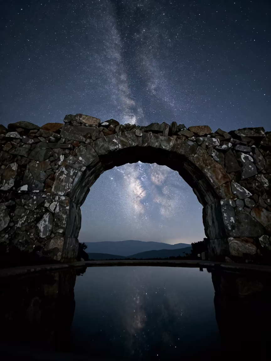 Milky Way Through Stone Arch Reflection in beneath a dark-sky overlook in Georgia