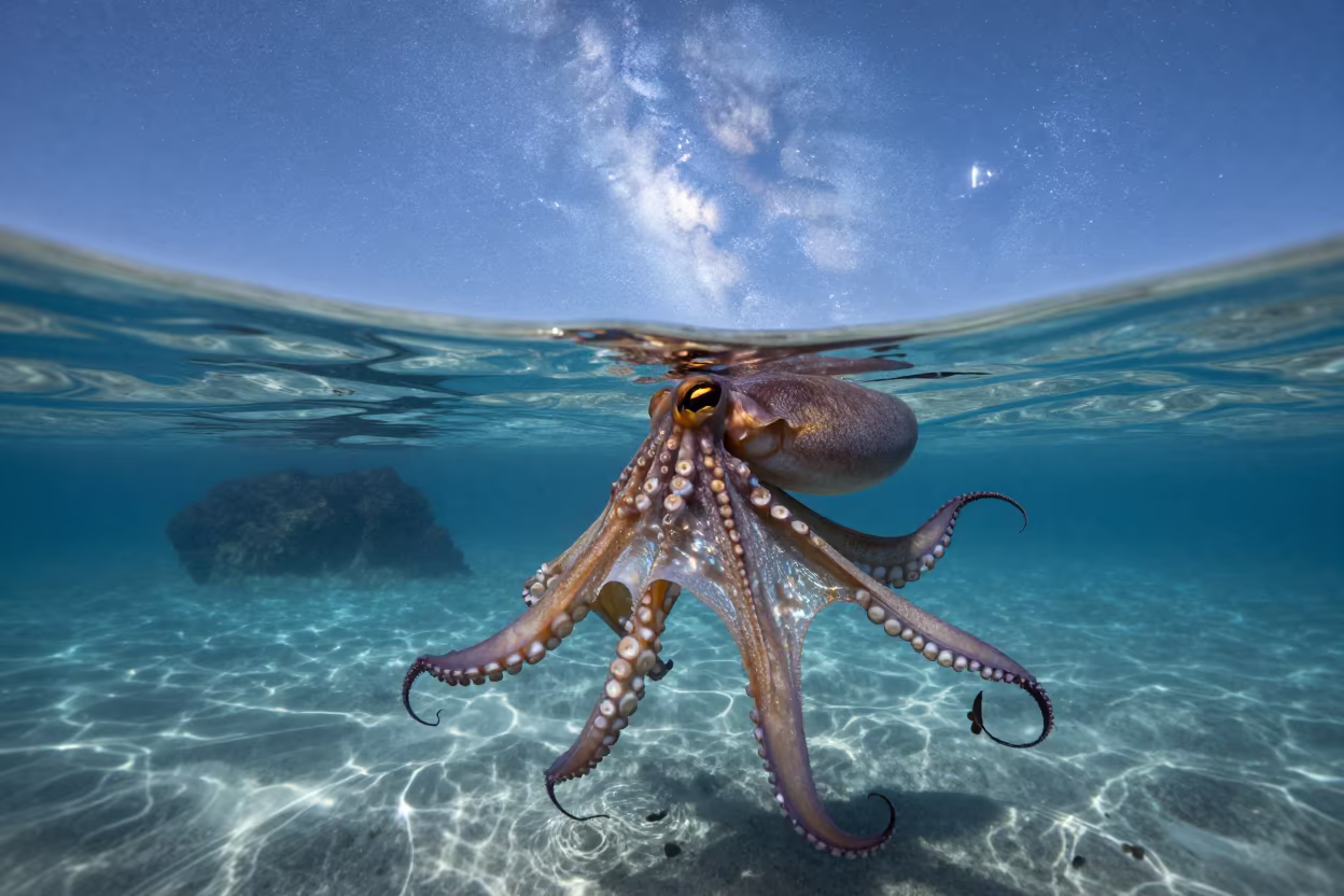 Milky Way Over Volcanic Drop-off With Octopus in beside a volcanic drop-off near Cartagena