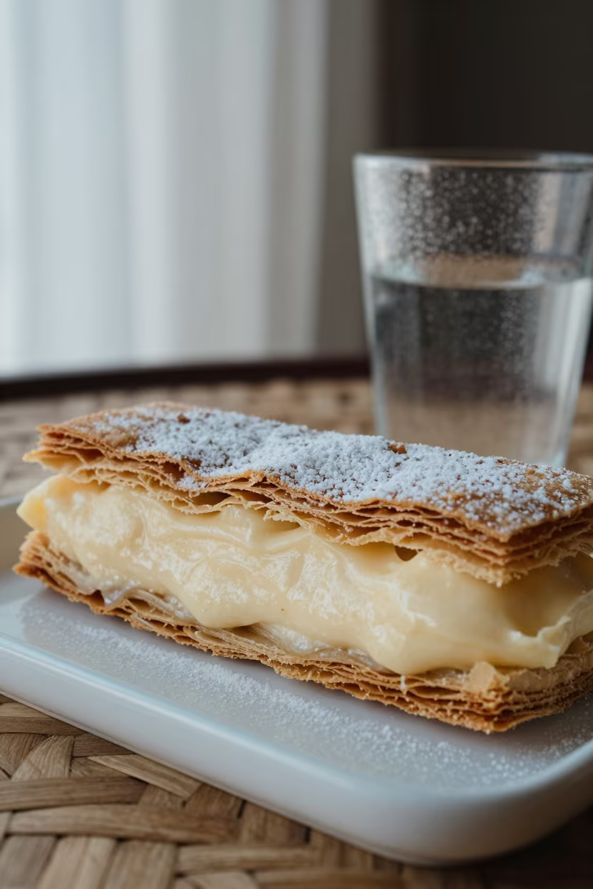 Mille-feuille Slice on Zanzibar Tea Tray in on a tea house tray in Zanzibar