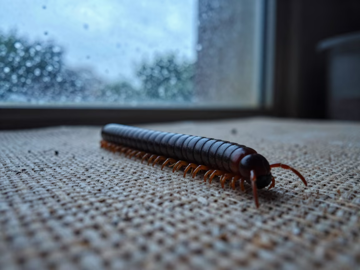 Millipede Leg Segments on Linen at Dawn in against woven linen fibers in Jabalpur