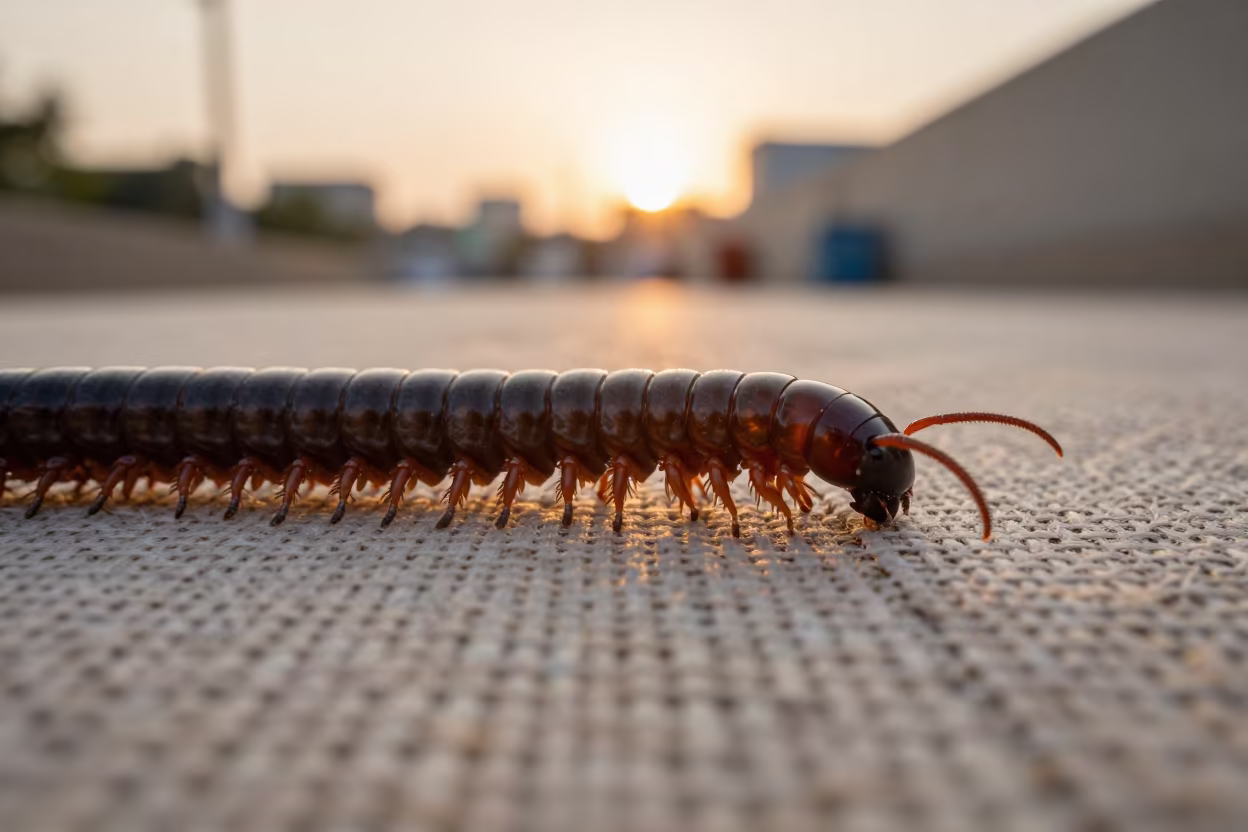 Millipede Leg Segments on Linen in Seoul in against woven linen fibers in Gangnam, Seoul