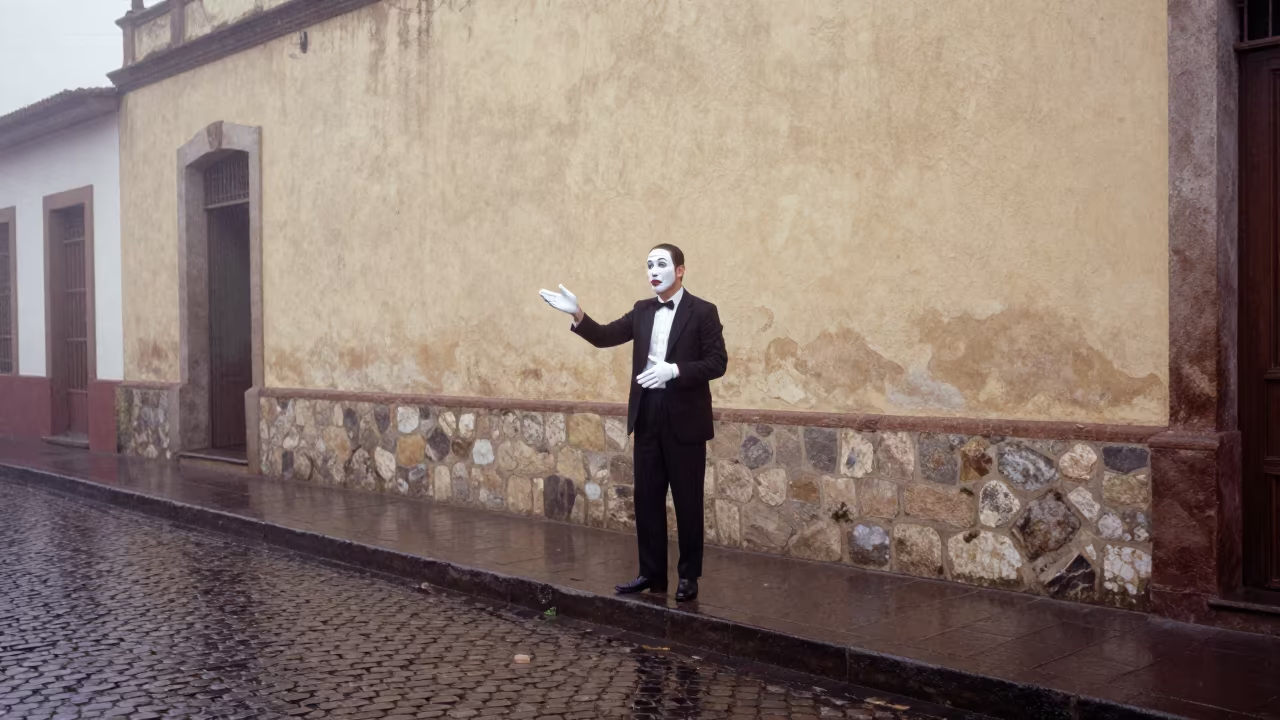 Mime Artist Dawn Mist Guarenas Boulevard in in the old quarter in Guarenas