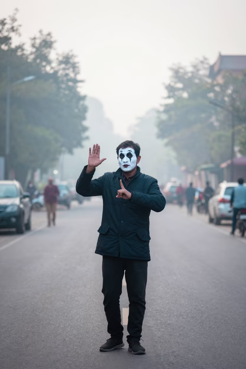 Mime Artist Early Morning Indore Street in in Indore