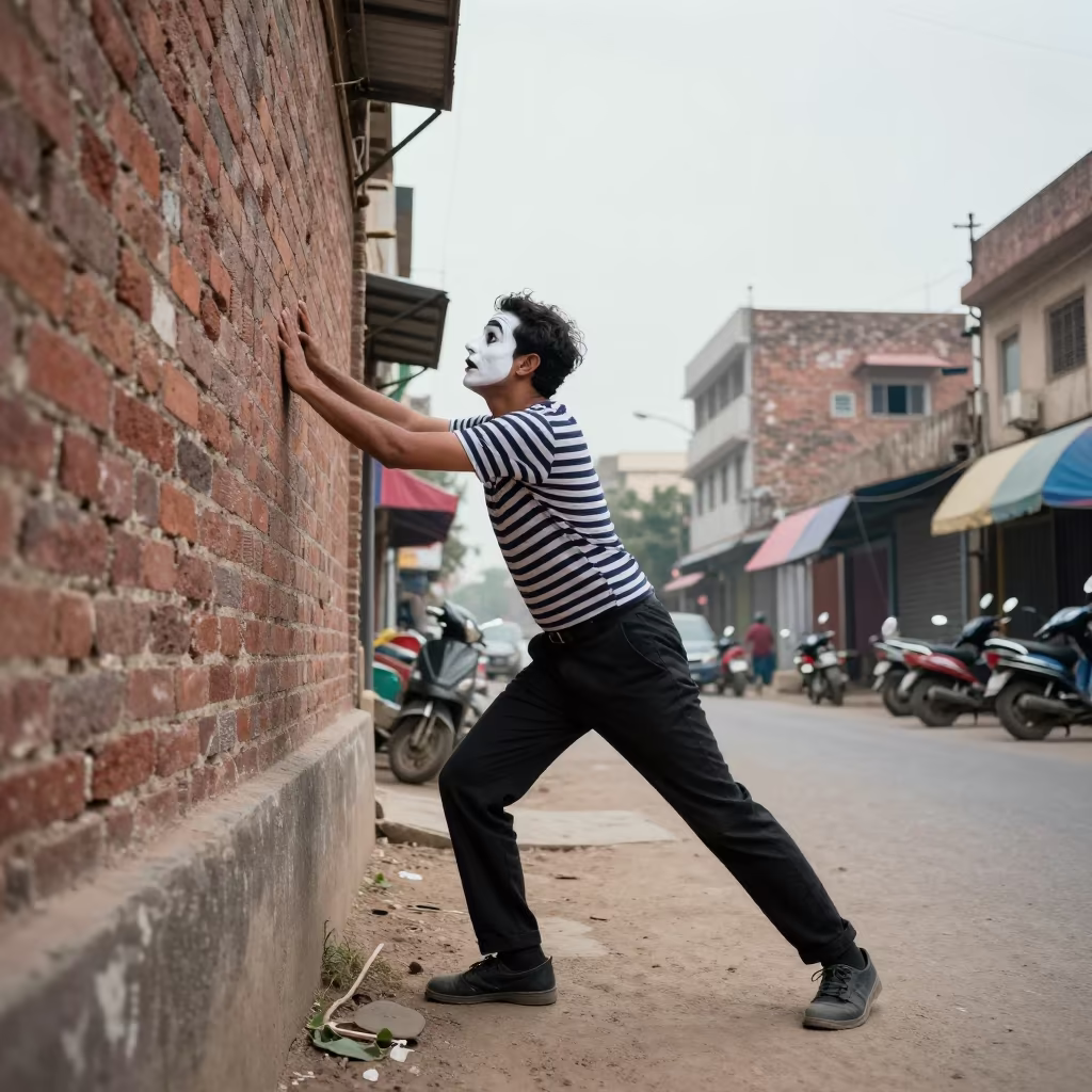 Mime Artist in Parisian Style on Prayagraj Street in in Prayagraj