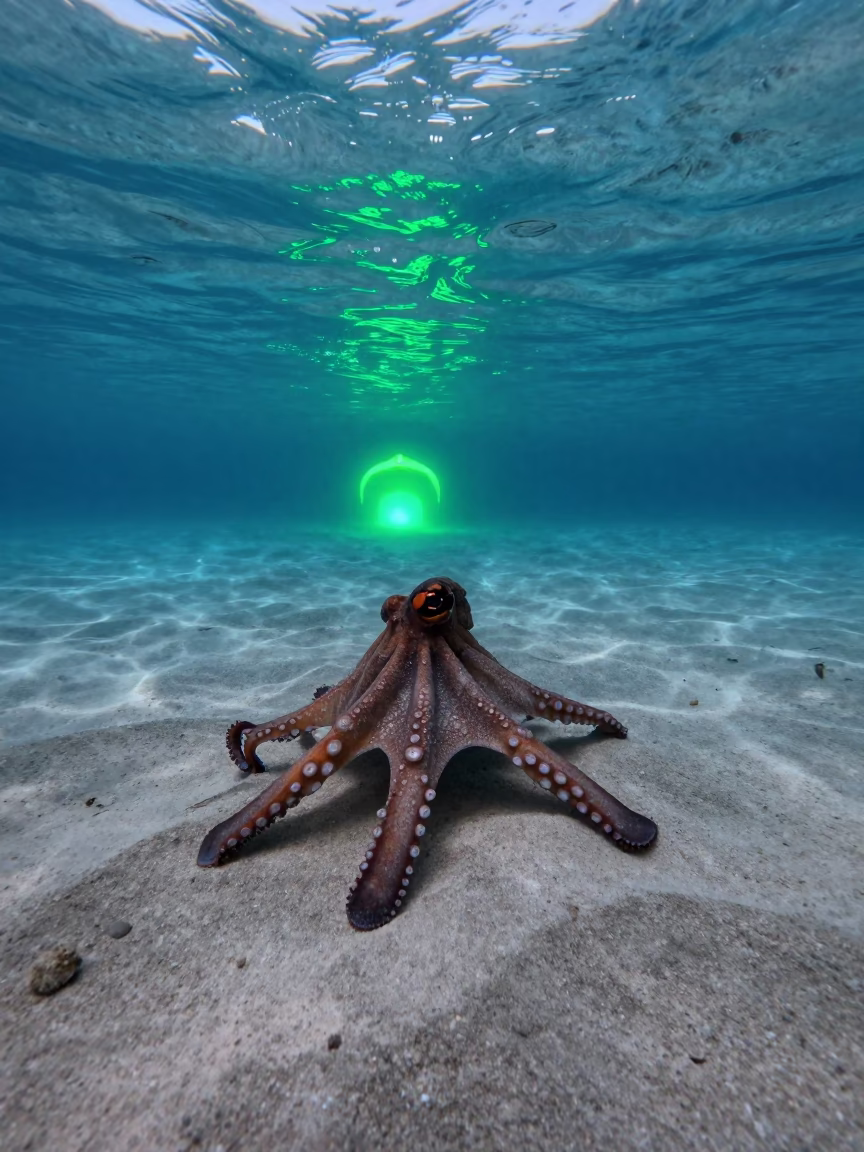Mimic Octopus Shaping on Indonesian Sandy Bottom in beside a volcanic drop-off in Indonesia