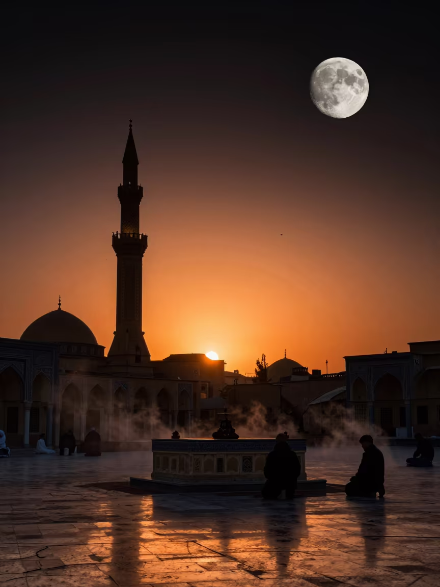 Minaret Silhouette on Lunar Stone Altar in at the foot of a stone altar in Islamic Cairo, Cairo