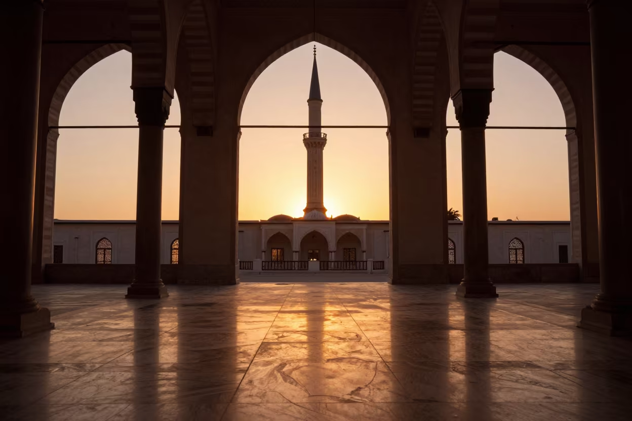 Minaret Silhouette in Phoenix Mosque Sunset Light in in a mosque prayer hall in Phoenix