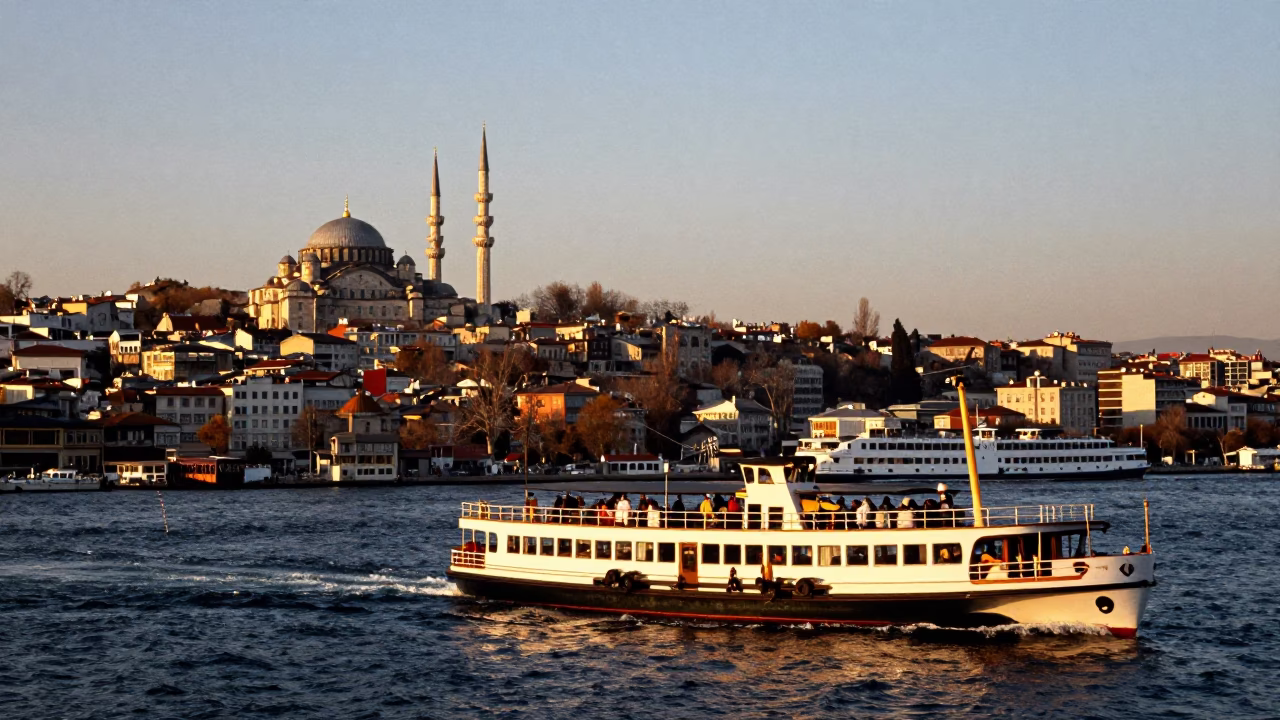 Minarets And Bosphorus Ferries in Istanbul in in Istanbul, Turkey