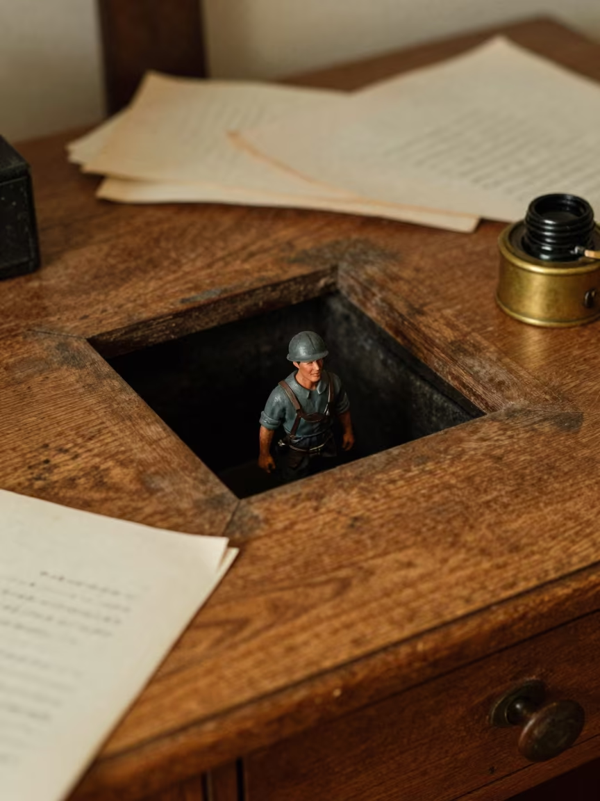 Miner Emerging from Shaft on Desk in on a writing desk near Haarlem