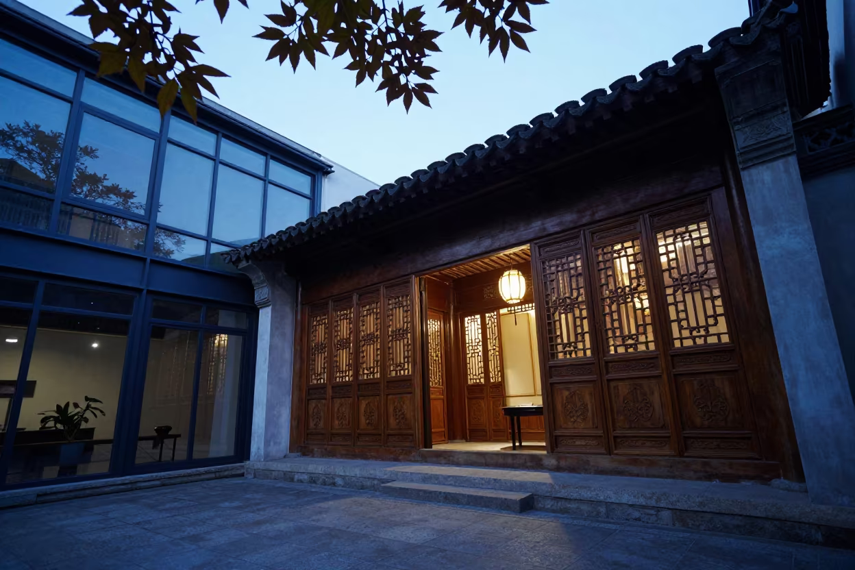 Ming Dynasty Lattice Screens in Puerto Madero Atrium in inside a vaulted atrium near Puerto Madero, Buenos Aires