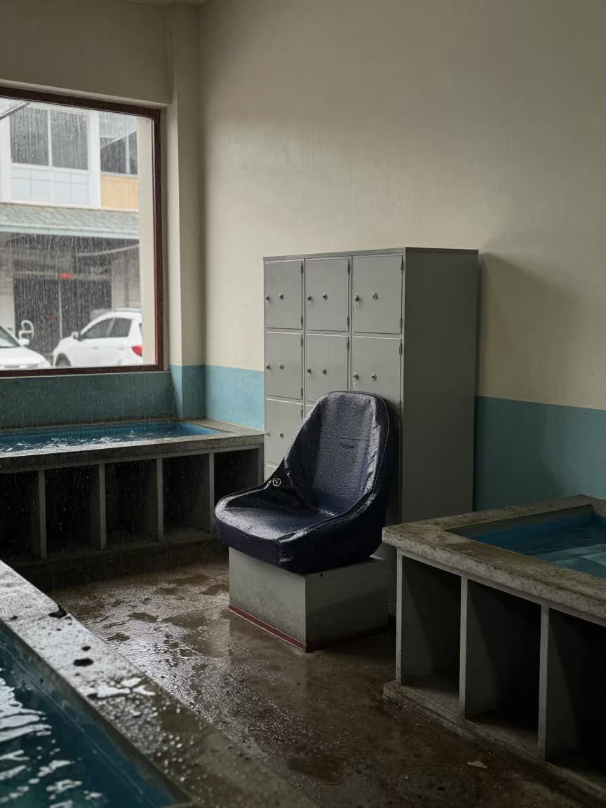 Miniature Buildings on Pet Taxi Seat Cover Locker in inside a fish bagging counter zone near Kuantan