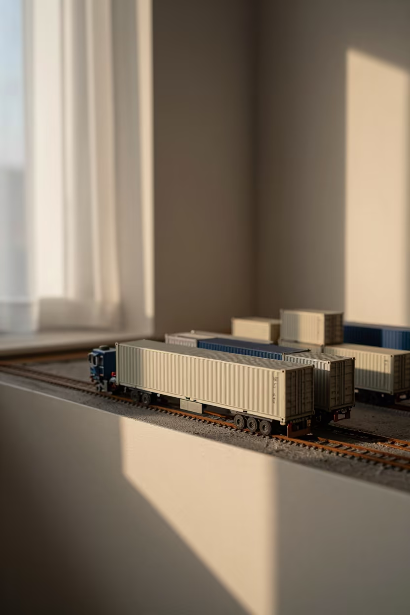 Miniature Container Port Display in Split in on a painted display ledge in Marjan, Split