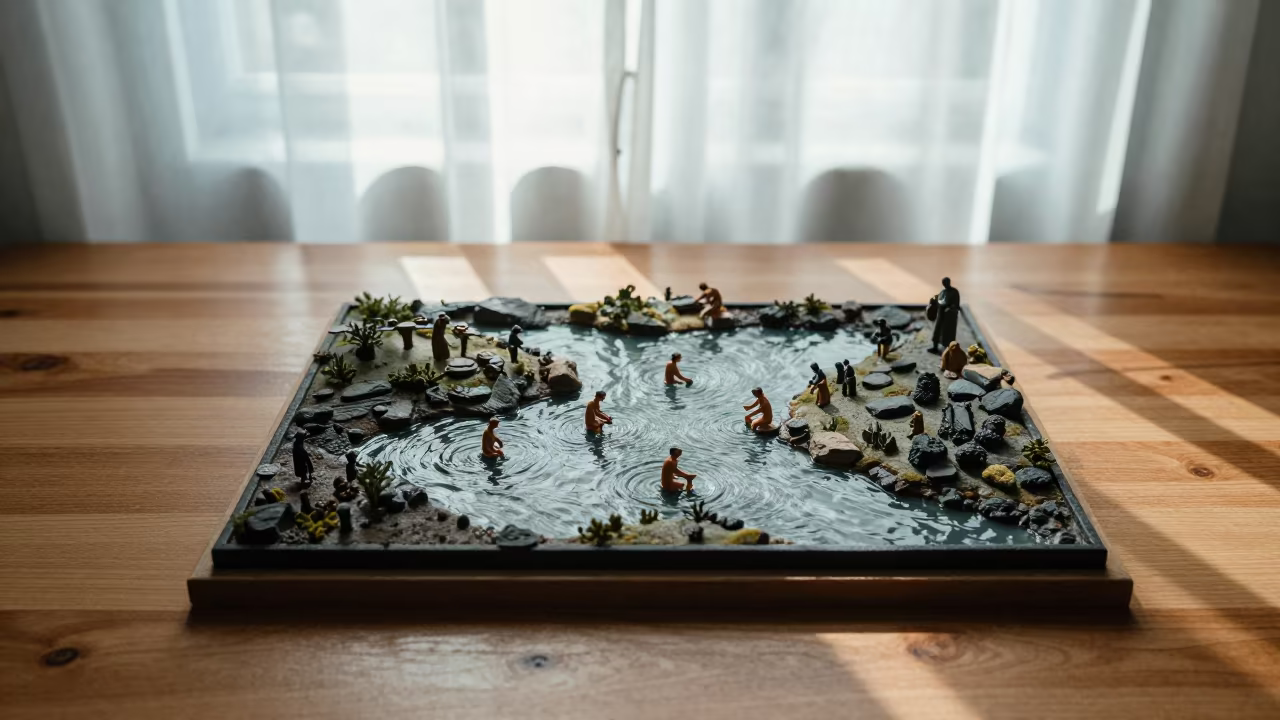 Miniature Pilgrims at River Confluence on Desk in on a writing desk in Arnhem