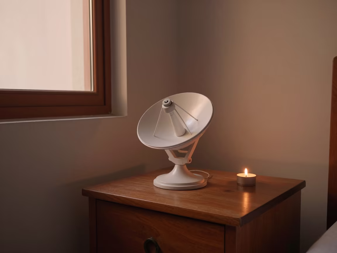 Miniature Radio Dish in Patiala Before Dusk in on a bedside table in Patiala