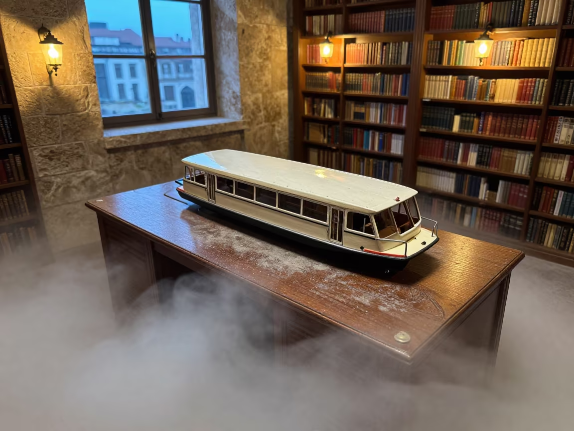 Miniature Vaporetto on Dusty Table in Split in on a dusty library table in Diocletian's Palace, Split