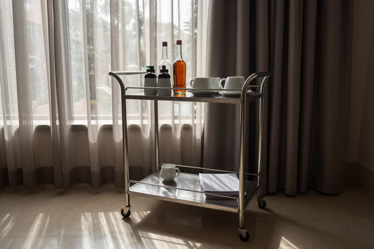 Minibar Restock Trolley in Addis Breakfast Room in inside a breakfast room before opening near Addis Ababa