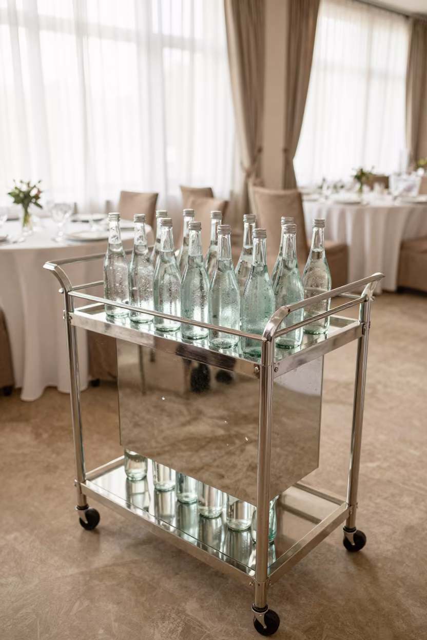 Minibar Restock Trolley in Wenzhou Banquet Hall in inside a banquet hall before service in Wenzhou