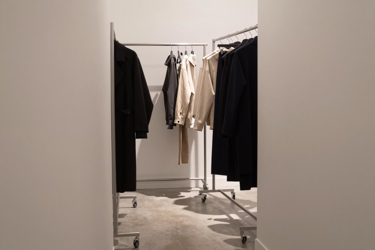 Minimalist Garments in Boise Backstage Corridor in in a backstage changing corridor in Boise