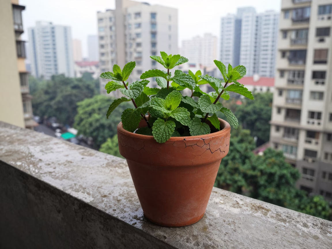 Mint in Delhi at First Light in in Delhi, India