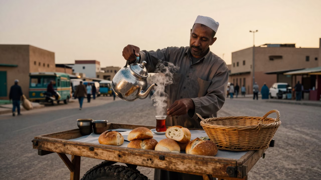 Mint Tea in Casablanca at Late Afternoon Light in in Casablanca, Morocco
