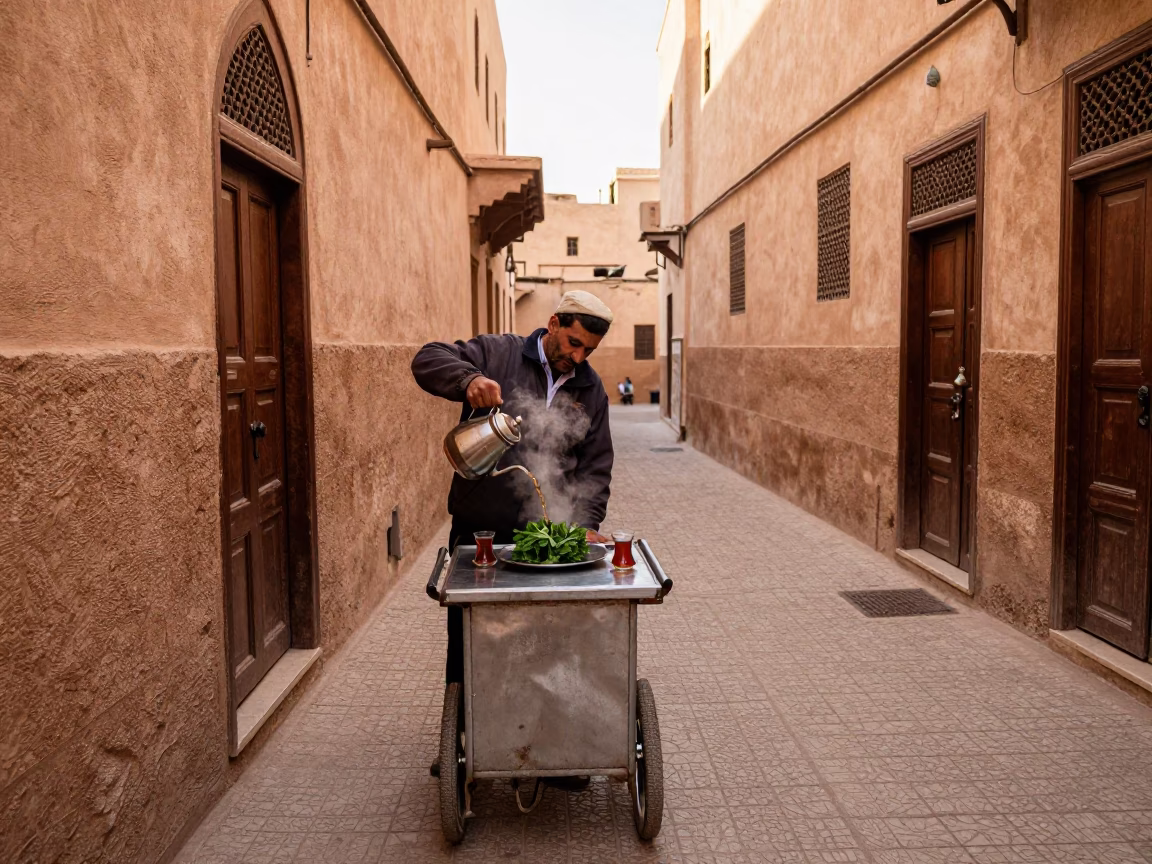 Mint Tea in Fez at Honeyed Evening Light in in Fez, Morocco