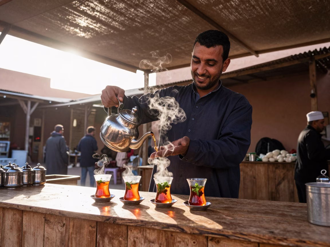 Mint Tea in Marrakech at Clear Late-afternoon Light in in Marrakech, Morocco