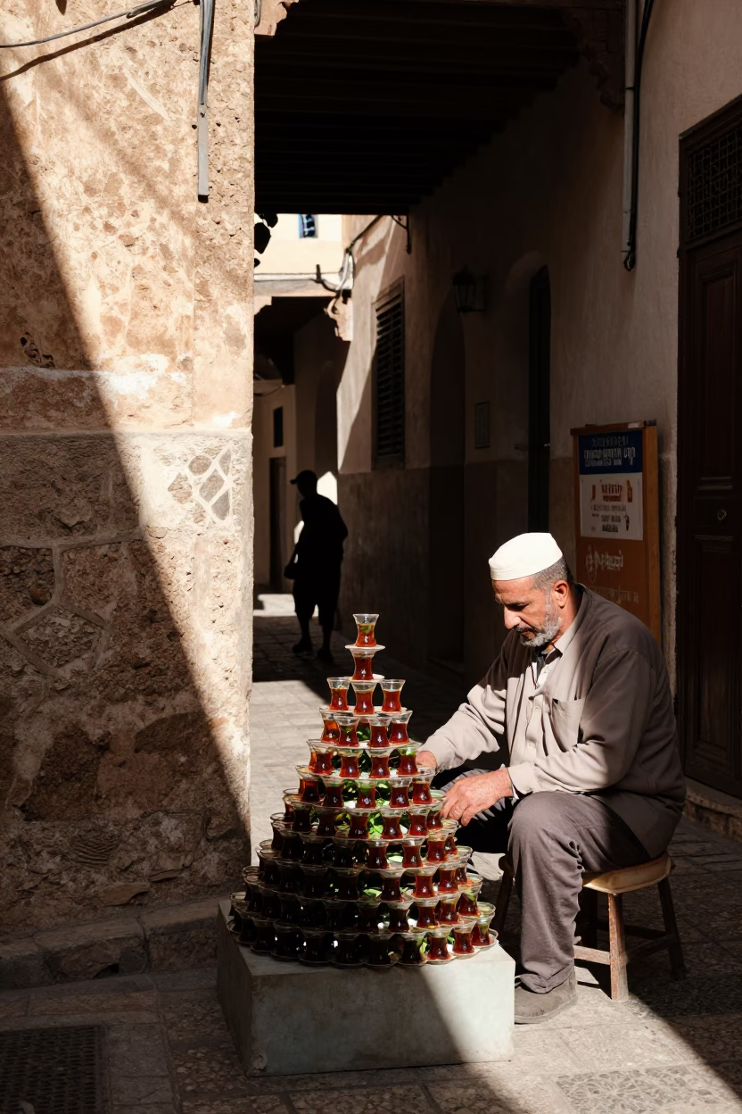 Mint Tea in Tunis at The Early Afternoon Light in in Tunis, Tunisia