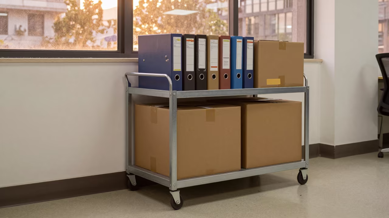Minutes Binder Cart in Chongqing Office in in an operations center under monitor glow in Chongqing