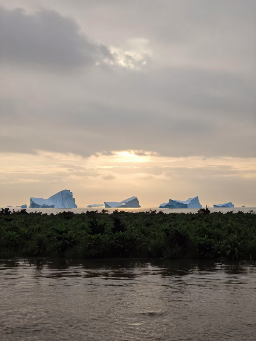 Mirage of Icebergs Over Mekong Delta in beneath fast-moving cloud bands in the Mekong Delta