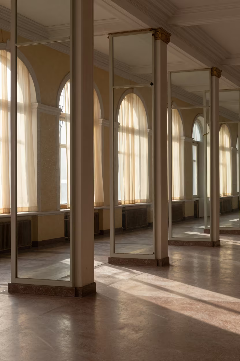 Mirror Hall Reflections in St Petersburg Train Terminal in inside a restored train terminal near St Petersburg