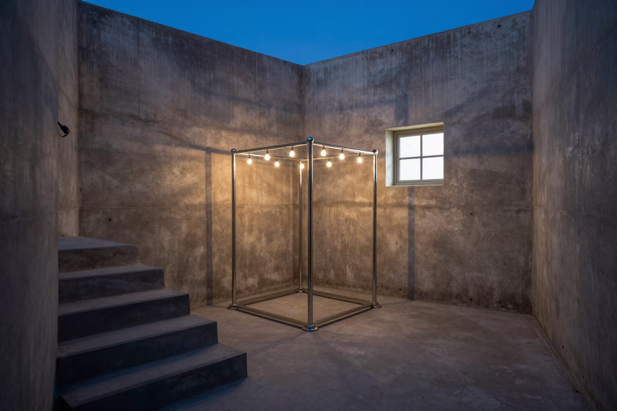 Mirror Pole Rack in Abu Dhabi Bunker Stairwell Twilight in inside a bunker stairwell in Abu Dhabi