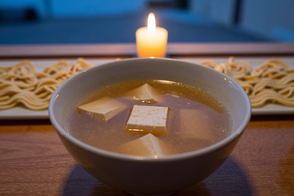 Miso Soup Bowl Tofu Blue Hour Foggia in at a noodle counter in Foggia