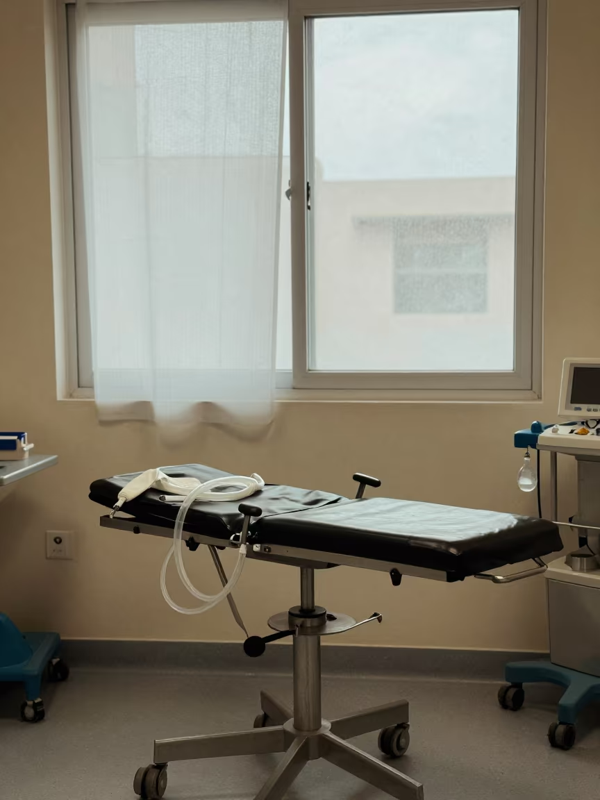 Misrata Clinic Exam Room Midday Light in in a surgical prep area in Misrata