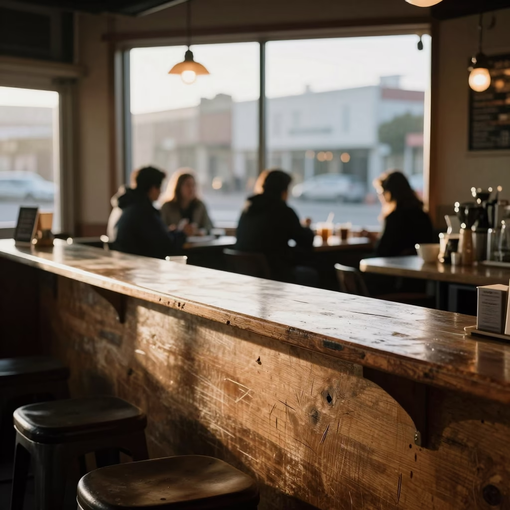 Mission District Cafe just after sunrise in San Francisco in in San Francisco, California, United States