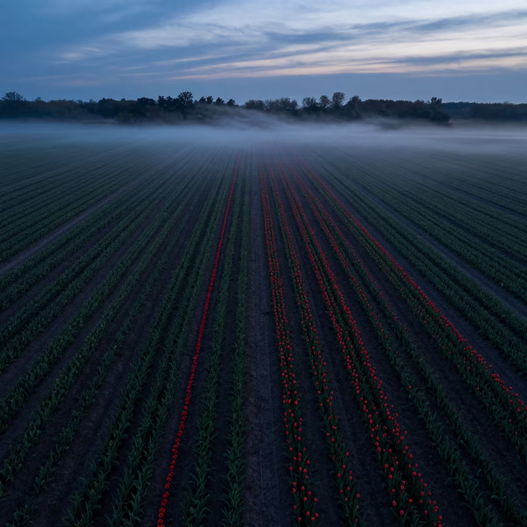 Mississippi Tulip Stripes in Blue Twilight Fog in along a wave-cut shoreline in Mississippi