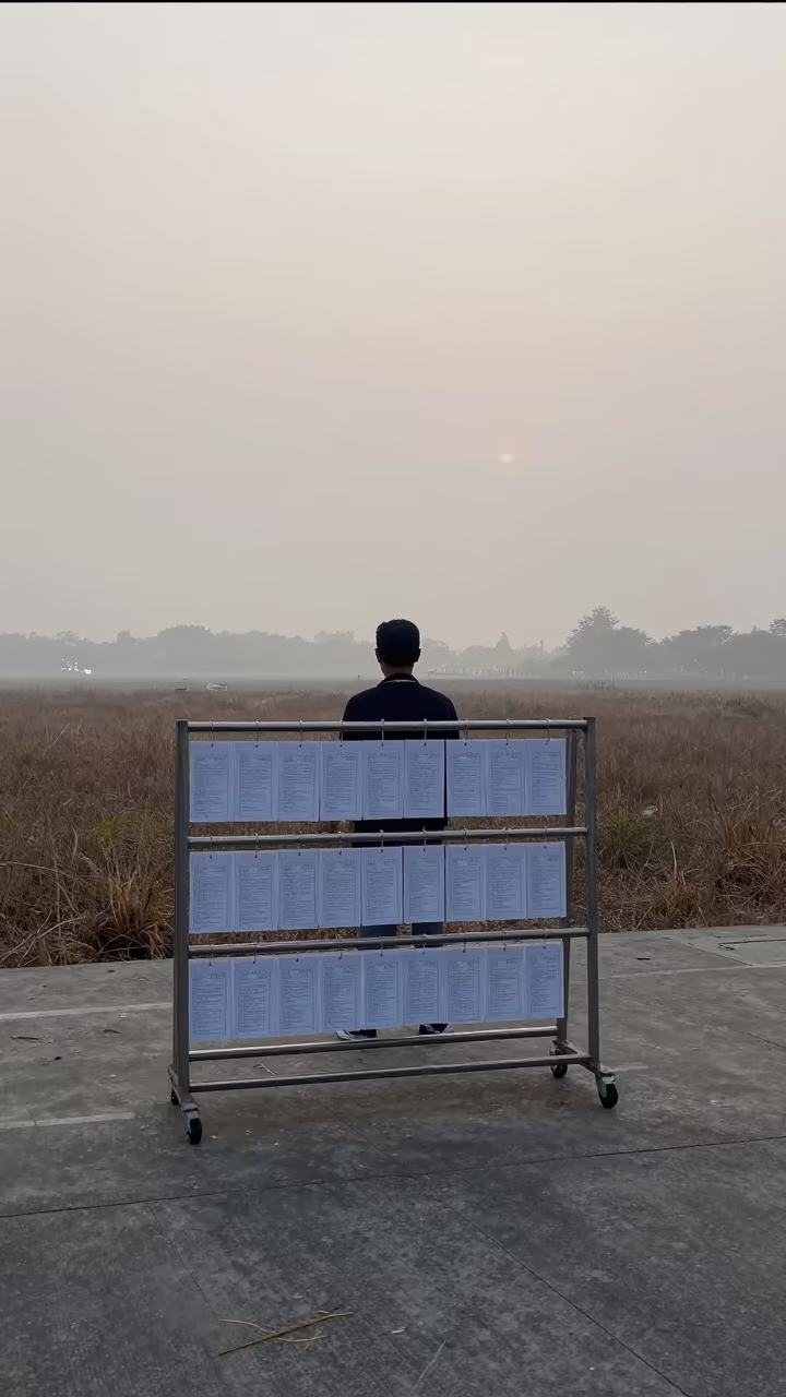 Mist at District 1 Dawn with Parcel Carrier Rack in near open fields near District 1, Ho Chi Minh City