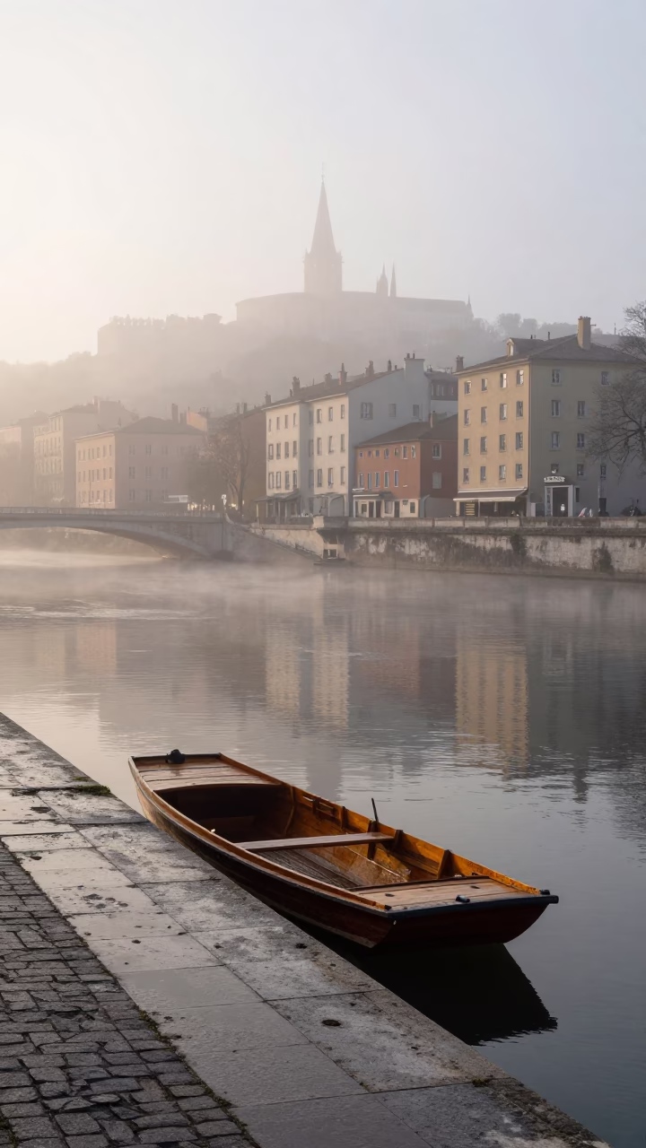 Mist in Lyon at Sunrise Light in in Lyon, France