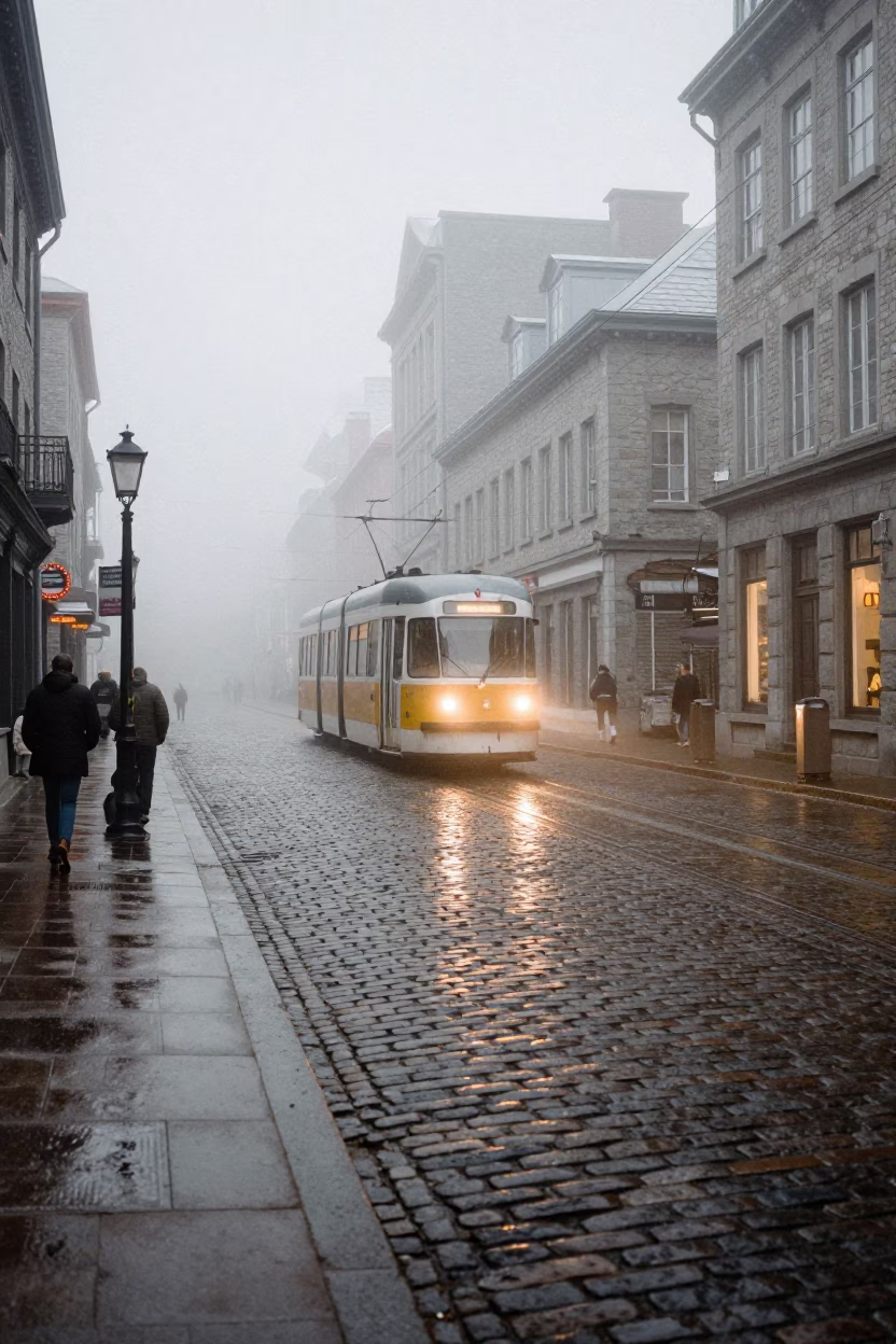 Mist in Montreal at Dawn Light in in Montreal, Quebec, Canada