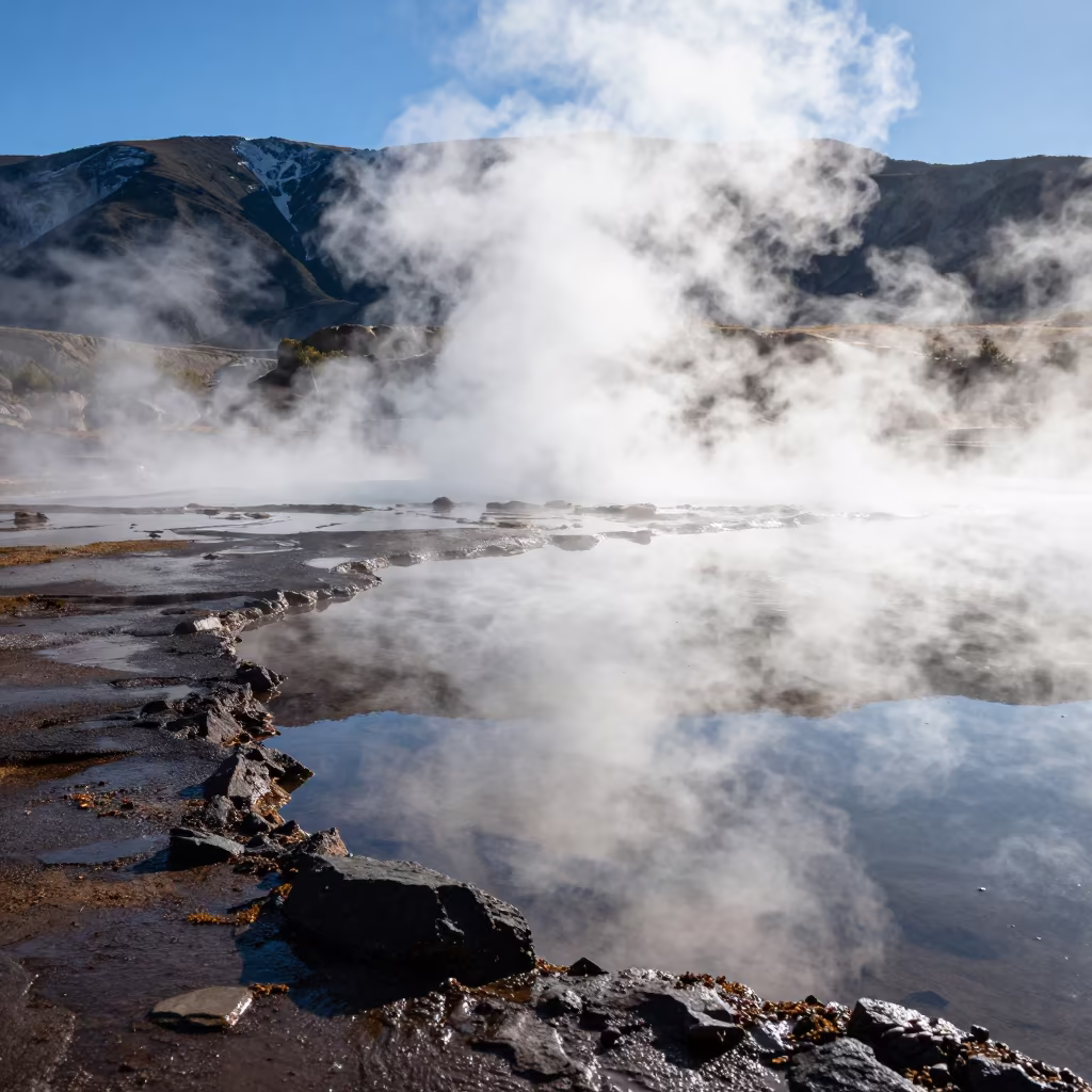 Mist Rising From Hot Spring Shoreline in along a wave-cut shoreline near Islamabad